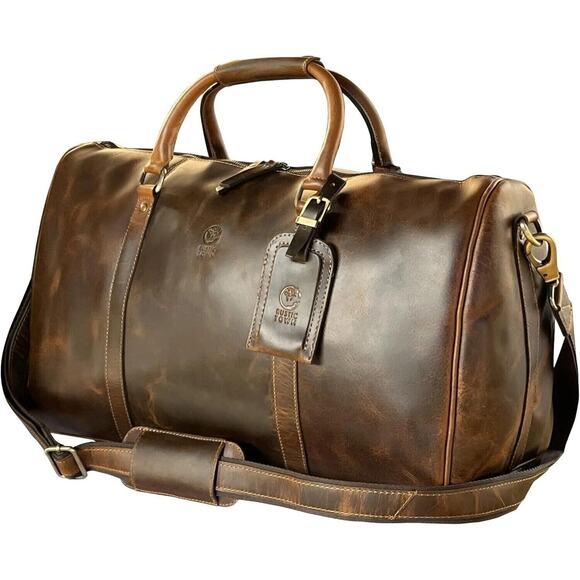 NWT Rustic Tow Handmade Leather Travel Duffle Bag Airplane Under-Seat Carry On - Picture 1 of 6